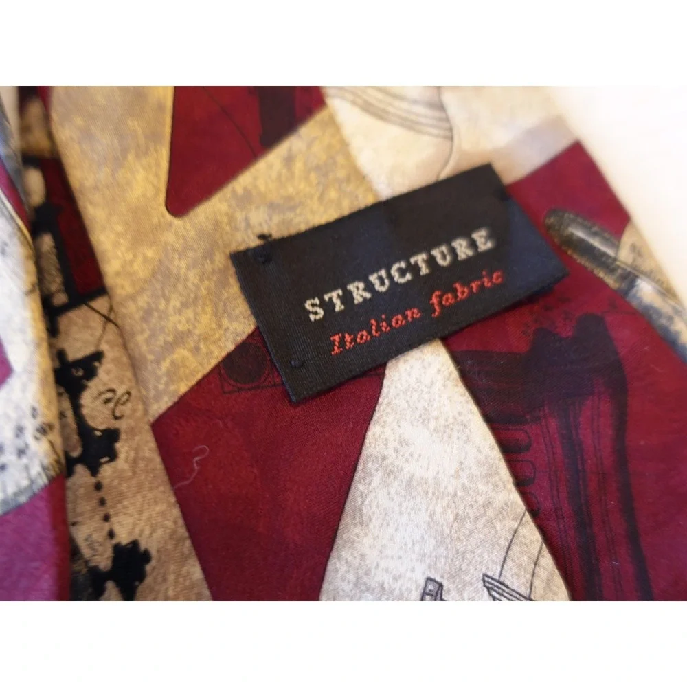 Structure Tie Architecture Building Frieze Teacher Engineer Vtg‎ Italy 90s Silk